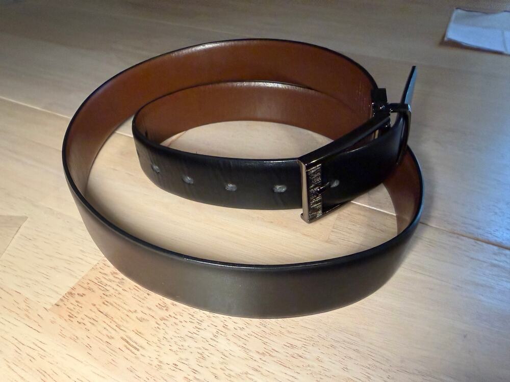 Black Brown Reversible Faux Leather Belt Gunmetal Buckle 38 Minimalist